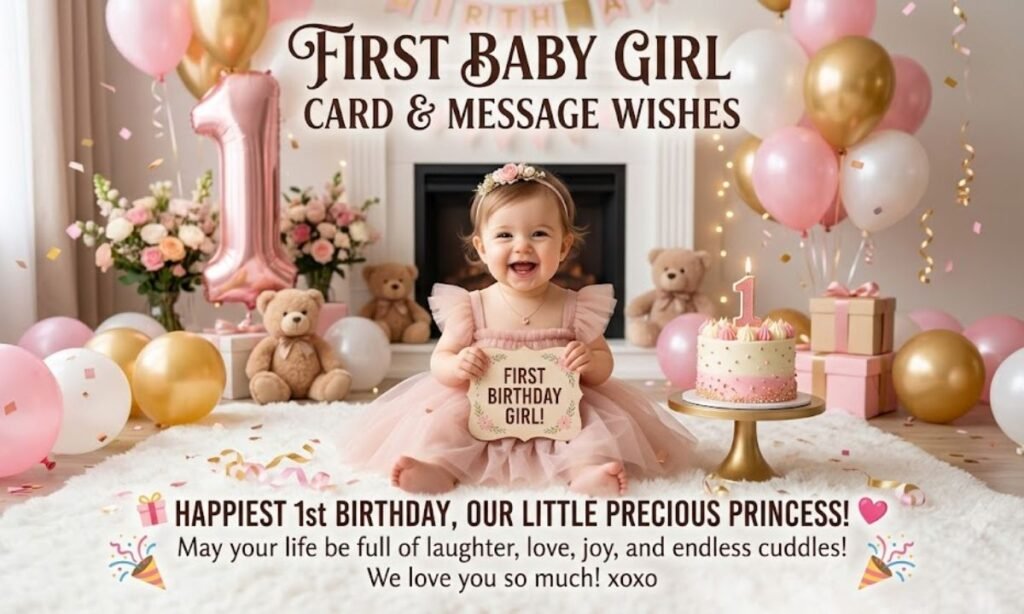 First Baby Girl Birthday Card and Message Wishes