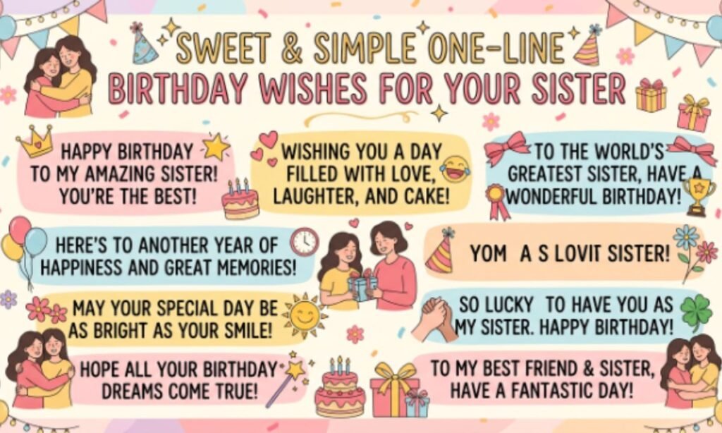 Sweet & Simple One-Line Birthday Wishes for Your Sister