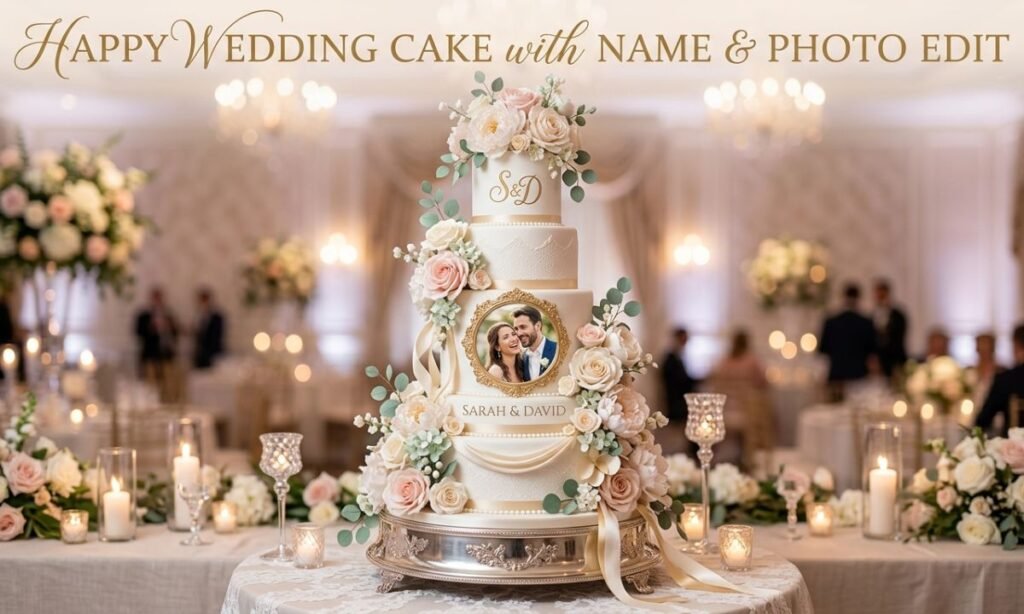 Happy Wedding Cake with Name and Photo Edit
